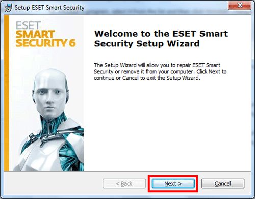 ESET, next button